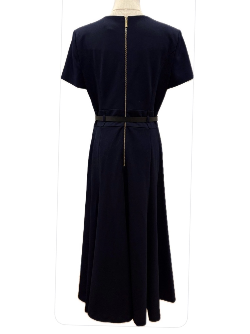 Calvin Klein NWOT Navy Short Sleeve Belted Fit & Flare Dress 8 - Picture 2 of 9